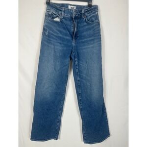 PAIGE Women Straight Leg Jeans Medium Wash Distressed Size 28